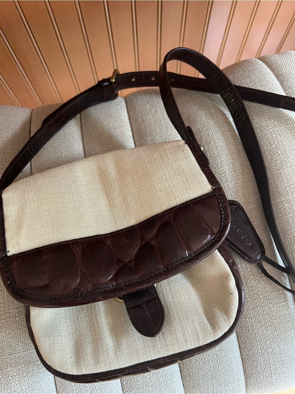 Vintage Calvin Klein Canvas and Leather Crossbody Bag